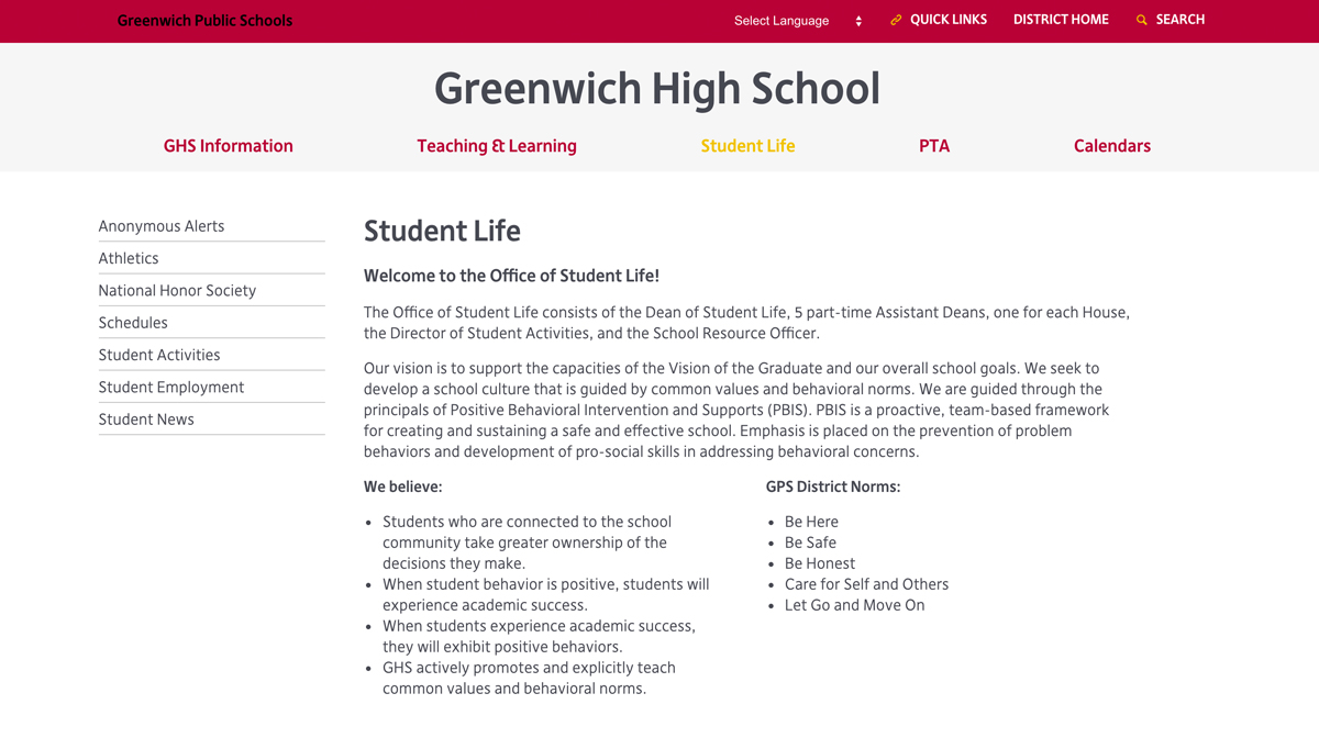 Greenwich Public Schools Website Design